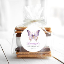 Girls Cute Purple Butterfly 1st Birthday Party