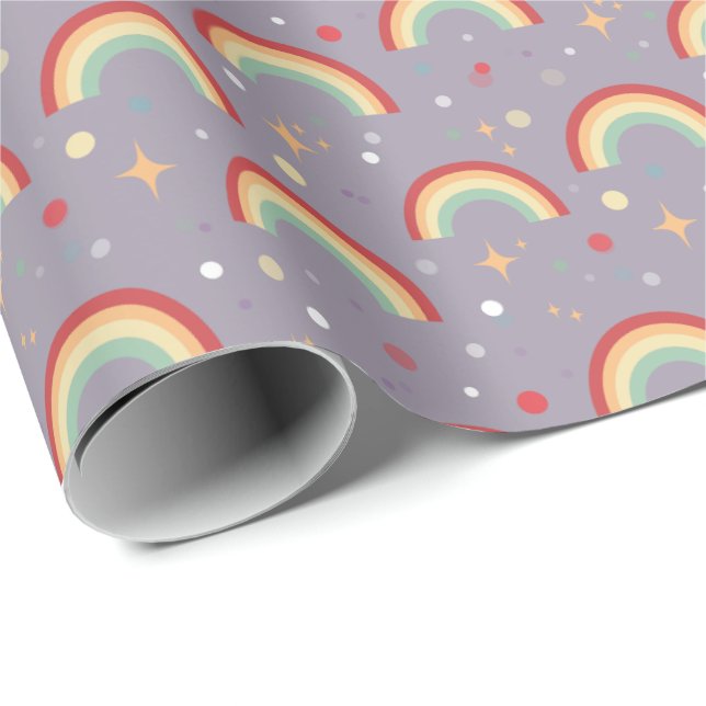 Girls Cute Purple Magical Rainbow Birthday Wrapping Paper (Roll Corner)