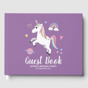 Girls Cute Purple Magical Unicorn Birthday Guest Book