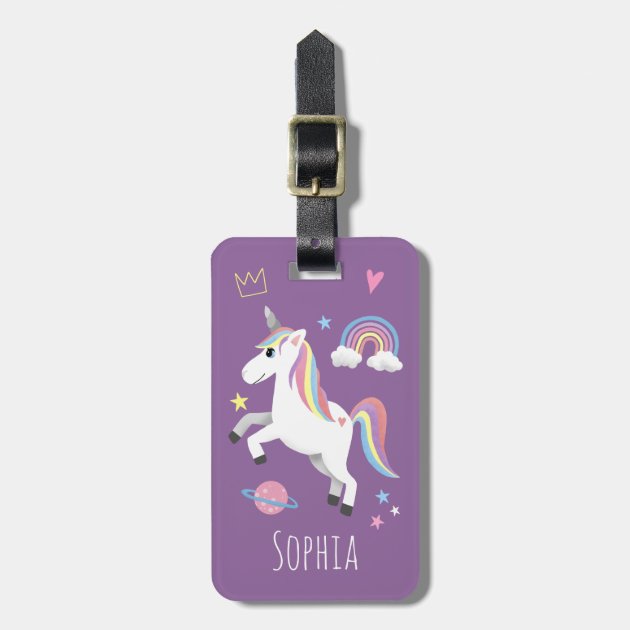 Blue Pink or Purple Personalized Unicorn Luggage Tag for Girls 