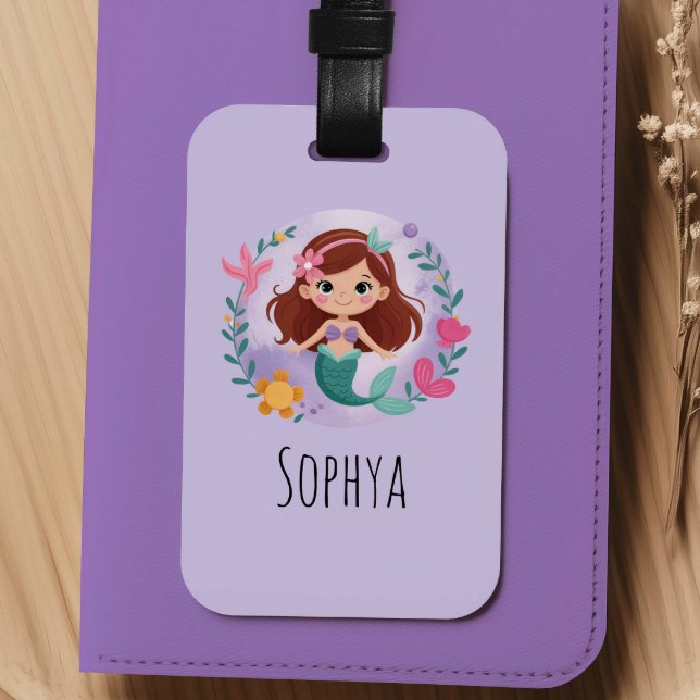 Girls Cute Purple Mermaid Kids Luggage Tag (Creator Uploaded)