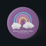 Girls Cute Purple Rainbow Birthday Party Kids 6 Cm Round Badge<br><div class="desc">This trendy girls birthday party button design features a cute purple rainbow cartoon. This magical and cute design also features a place for you to add the name and date of your party. The perfect whimsical unicorn themed addition to your baby shower,  great as favour gifts!</div>