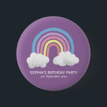 Girls Cute Purple Rainbow Birthday Party Kids 6 Cm Round Badge<br><div class="desc">This trendy girls birthday party button design features a cute purple rainbow cartoon. This magical and cute design also features a place for you to add the name and date of your party. The perfect whimsical unicorn themed addition to your baby shower,  great as favour gifts!</div>