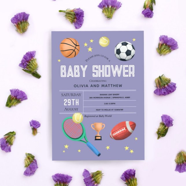 Girls Cute Purple Sports Baby Shower Invitation (Creator Uploaded)