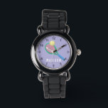 Girls Cute Purple Sports Tennis Kids Watch<br><div class="desc">This cute and modern kids watch features a tennis racket and ball,  with a purple background. The sporty watch can be personalised with your girls name,  and clear numbers,  the perfect gift for any sports lover.</div>