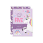 Girls Cute Purple Unicorn Kids 5th Birthday
