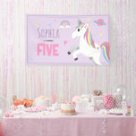 Girls Cute Purple Unicorn Kids 5th Birthday Party Banner<br><div class="desc">This cute and girly kids 5th birthday banner design features a magical unicorn, with a rainbow, princess crown, planet, heart and stars, and can be personalised with all the information you need for your child's fifth party in a whimsical typography. The perfect purple unicorn design for your little one's birthday,...</div>