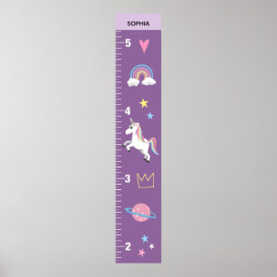 Girls Cute Purple Unicorn Kids Growth Chart