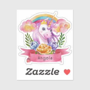 Girls Cute Purple Unicorn Rainbow Custom Name   