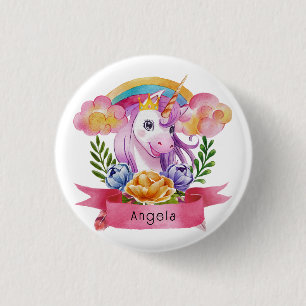 Girls Cute Purple Unicorn Rainbow Custom Name 3 Cm Round Badge