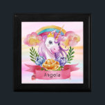 Girls Cute Purple Unicorn Rainbow Custom Name      Gift Box<br><div class="desc">Featuring a purple unicorn with crown, rainbow, flower wreath that can be personalised with your princess name. Ideal for a birthday gift, nursery decor, kids room art, home decor, and other occasions. Easy customisation of your princess name and font using the "Personalisation button". You can also "Transfer design to a...</div>