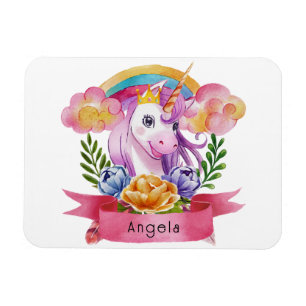 Girls Cute Purple Unicorn Rainbow Custom Name Magnet