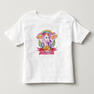 Girls Cute Purple Unicorn Rainbow Custom Name      Toddler T-Shirt