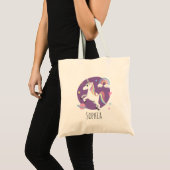 Girls Cute Purple Unicorn Rainbow & Name Kids Tote Bag (Front (Product))
