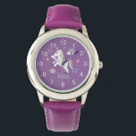 Girls Cute Purple Unicorn Rainbow & Name Kids Watch<br><div class="desc">This cute and modern kids watch features a unicorn cartoon, with a rainbow, heart, planet, stars and a crown, and can be personalised with your girls name. With clear, easily readable numbers, this 'first' watch is great for a child or toddler just starting out on learning the time. The perfect...</div>