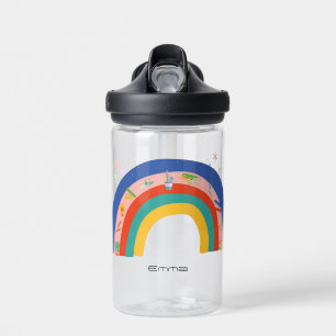 Girls Cute Rainbow book Back To School DIY Name Water Bottle