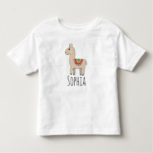 Girls Cute Rainbow Llama Cartoon and Name Toddler T-Shirt