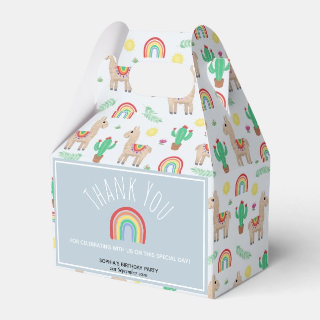 Girls Cute Rainbow Llama Kids Birthday Party Favour Box (Front Side)