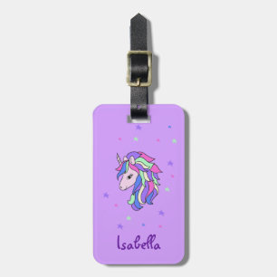 Girls Cute Rainbow Magical Unicorn & Custom Name  Luggage Tag