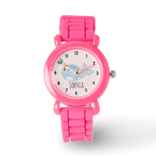Girls Cute Rainbow Narwhal Cartoon and Name Kids Watch