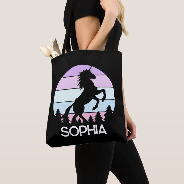 Girls Cute Rainbow Pastel Sunset Kids Tote Bag (Close Up)