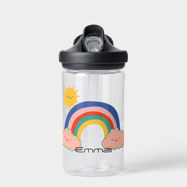 Girls Cute Rainbow sun Back To School DIY Name Water Bottle (Front)