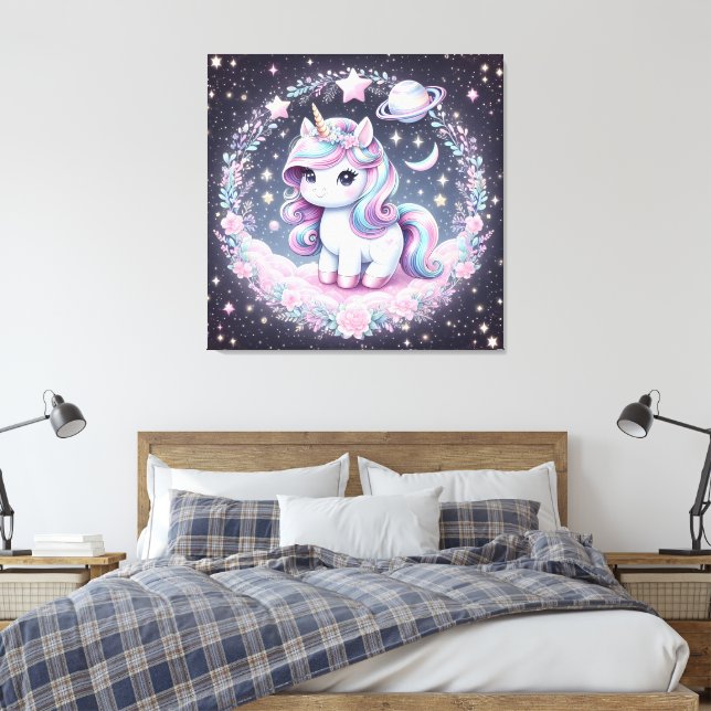 Girls Cute Rainbow Unicorn Canvas Print (Insitu(Bedroom))