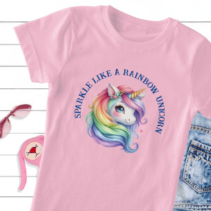 Girls Cute Rainbow Unicorn Custom Slogan T-Shirt