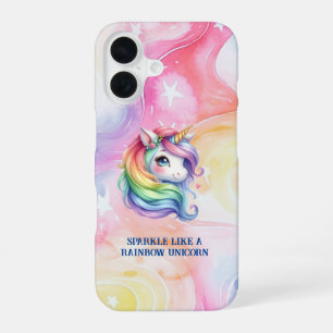 Girls Cute Rainbow Unicorn Personalised Message iPhone 16 Case