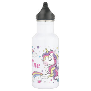 Girls Cute Rainbow Unicorn Personalised Name 532 Ml Water Bottle
