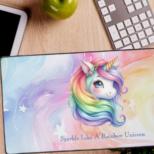 Girls Cute Rainbow Unicorn Personalized Message Desk Mat