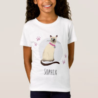 Girls Cute Seal Point Siamese Cat Paw & Name