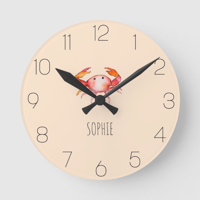 Girls Cute & Simple School Ocean Baby Crab  Round Clock (Front)