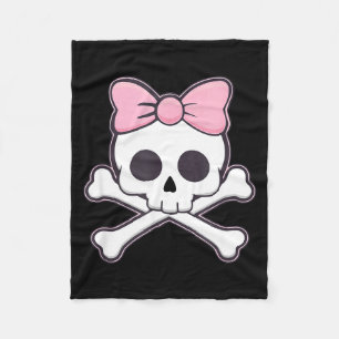 Girls Cute Skull With Pink Bow Kawaii Goth Skull H Fleece Blanket