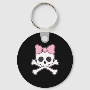 Girls Cute Skull With Pink Bow Kawaii Goth Skull H Key Ring