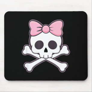 Girls Cute Skull With Pink Bow Kawaii Goth Skull H Mouse Mat