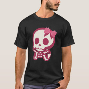 Girls Cute Skull Xray Pink Bow Tie Skeleton T-Shirt