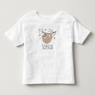 Girls Cute Sleeping Sloth Animal and Name Toddler T-Shirt