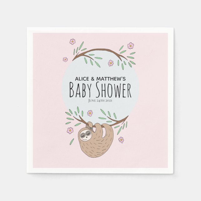 Girls Cute Sleeping Sloth Kids Baby Shower Napkin (Front)