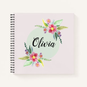 Girls Cute Spring Botanical Flowers and Name Kids Notebook