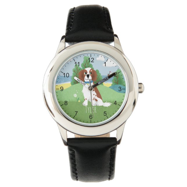 Girls Cute Springer Spaniel Dog with Name Kids Watch (Front)