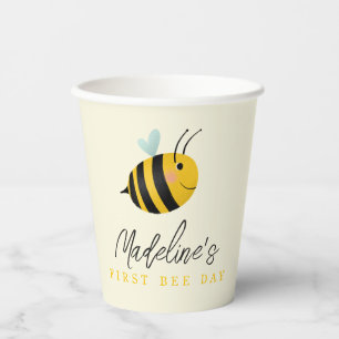 Girls Cute Summer First Bee Day 1st Birthday Paper Cups
