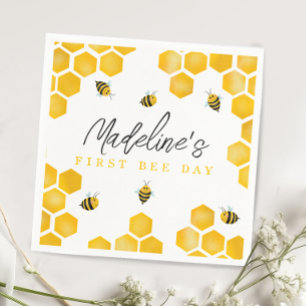 Girls Cute Summer First Bee Day Kids 1st Birthday Napkin