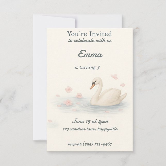 Girl's Cute swan princess birthday Invitation (Front)