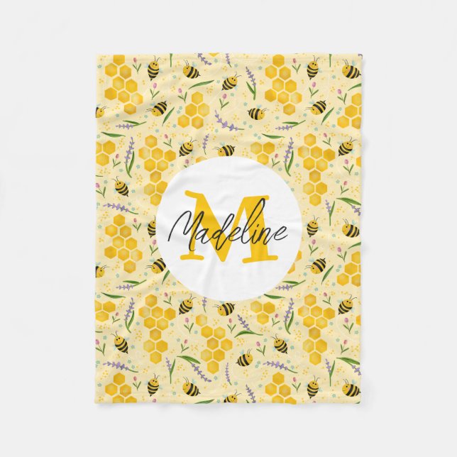 Girls Cute Sweet Summer Floral Bee Kids Fleece Blanket (Front)