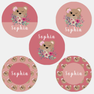 Girls Cute Teddy Bear Pink Name Kids' School