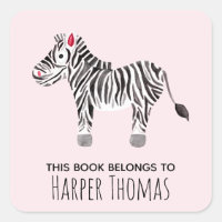 Girl's Cute This Book Belongs Safari Zebra Name