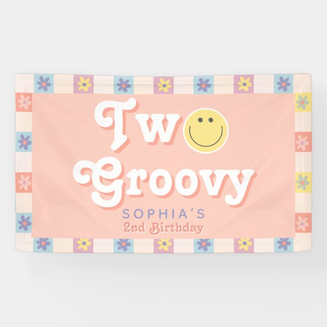 Girls Cute Two Groovy Boho 2nd Birthday Banner (Horizontal)