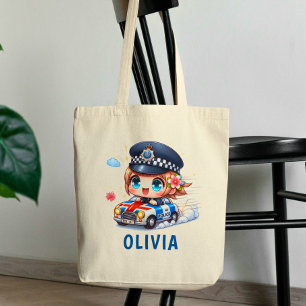 Girls Cute UK Police Driving Fast Police Car Tote Bag