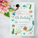 Girls Cute Under the Sea Mermaid 6th Birthday Invitation<br><div class="desc">This cute girls Birthday invitation features a mermaid under the sea illustration, with fish, seaweed, bubbles, and a crab. The invite has a matching magical mermaid pattern on the back. The invitation provides areas for you to add your Birthday party details in an elegant script. Perfect for any whimsical mermaid...</div>